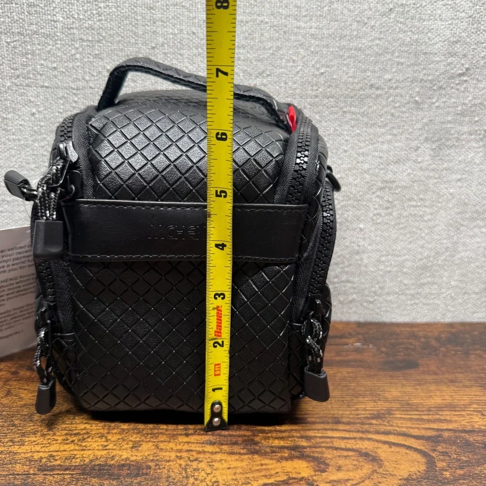 MCHENG Black Woven Camera Bag Padded Crossbody Case Small Shoulder